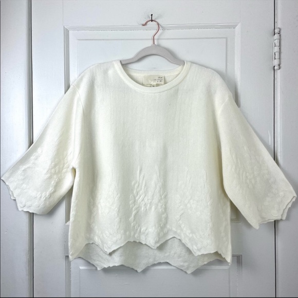 J.O.A. Sweaters - J.O.A. Los Angeles Pointed Hem Embroidered Cream Sweater